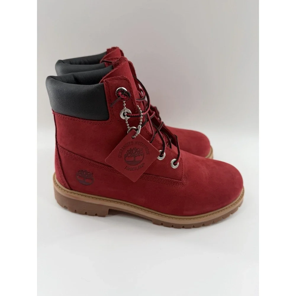 Timberland Boots Boys 5.5 US Red Suede Nubuck 6 Inch Premium Waterproof Hiking